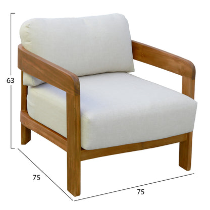 Outdoor Lounge Chair Solara Hm6513 Acacia Wood In Natural--cushions In Ecru 75x75x63hcm.