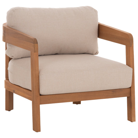 Outdoor Lounge Chair Solara Hm6513 Acacia Wood In Natural--cushions In Ecru 75x70x75hcm.