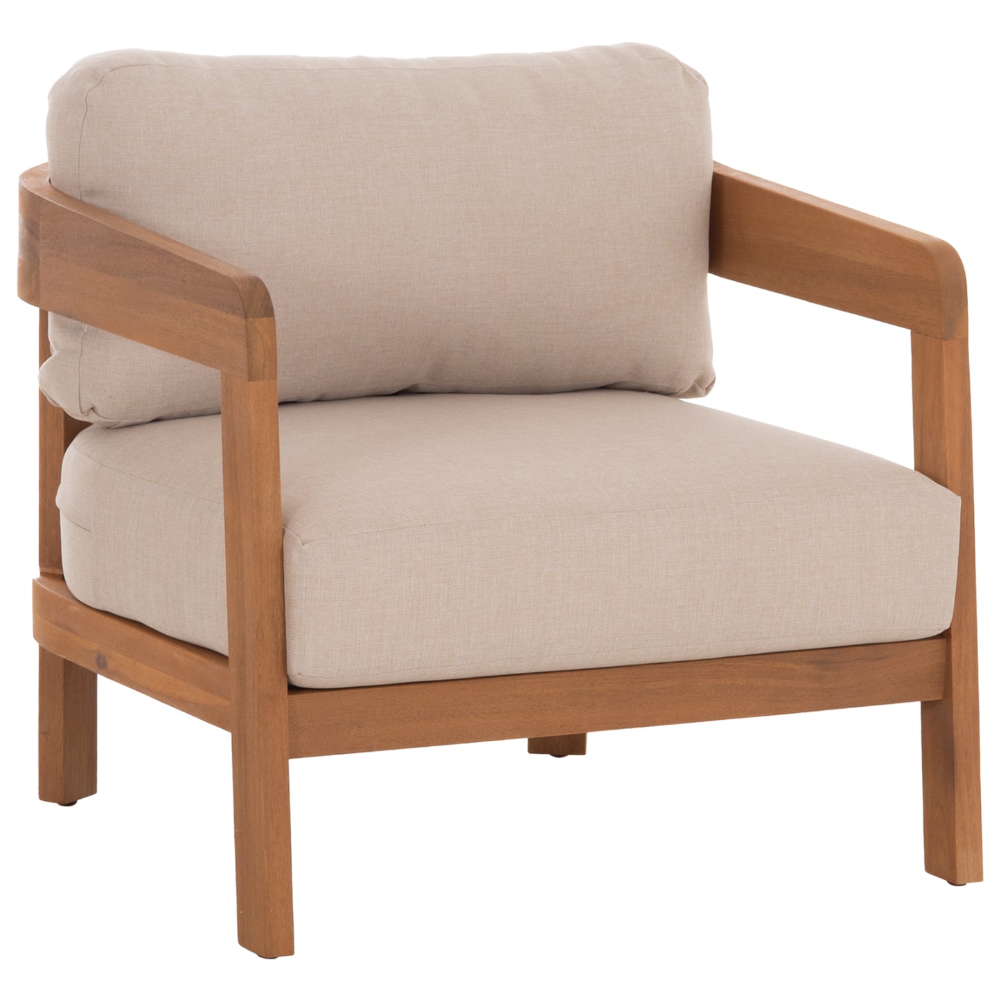 Outdoor Lounge Chair Solara Hm6513 Acacia Wood In Natural--cushions In Ecru 75x70x75hcm.