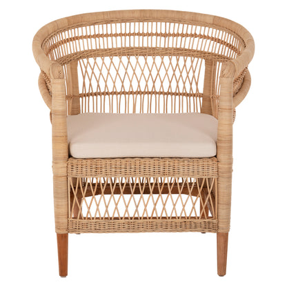 Armchair Malawi Hm9635.04 Mahogany Wood-rattan-white Cushion 80x70x86hcm.