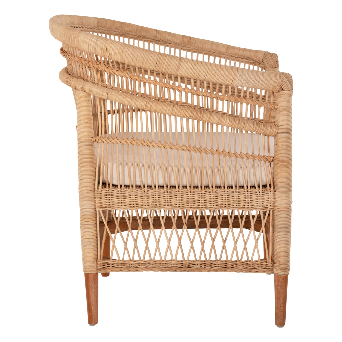 Armchair Malawi Hm9635.04 Mahogany Wood-rattan-white Cushion 80x70x86hcm.