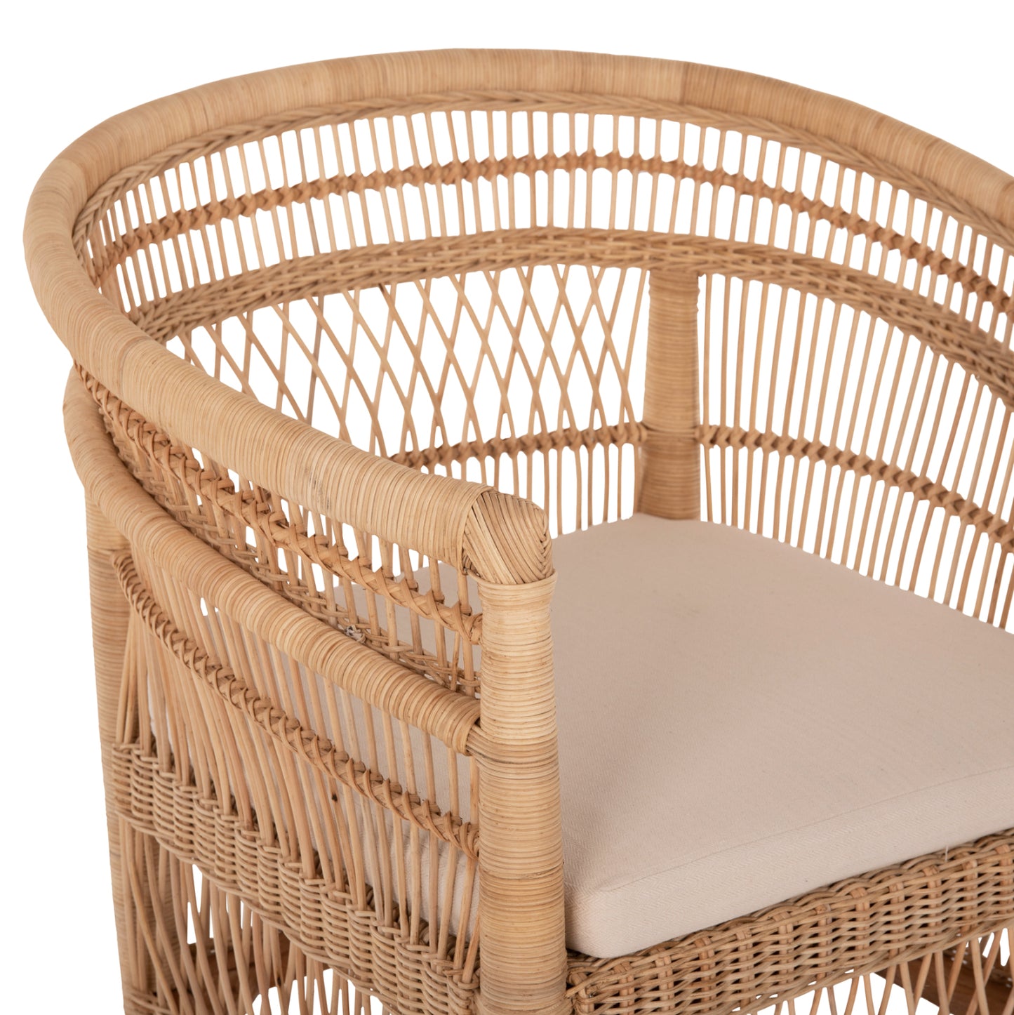Armchair Malawi Hm9635.04 Mahogany Wood-rattan-white Cushion 80x70x86hcm.