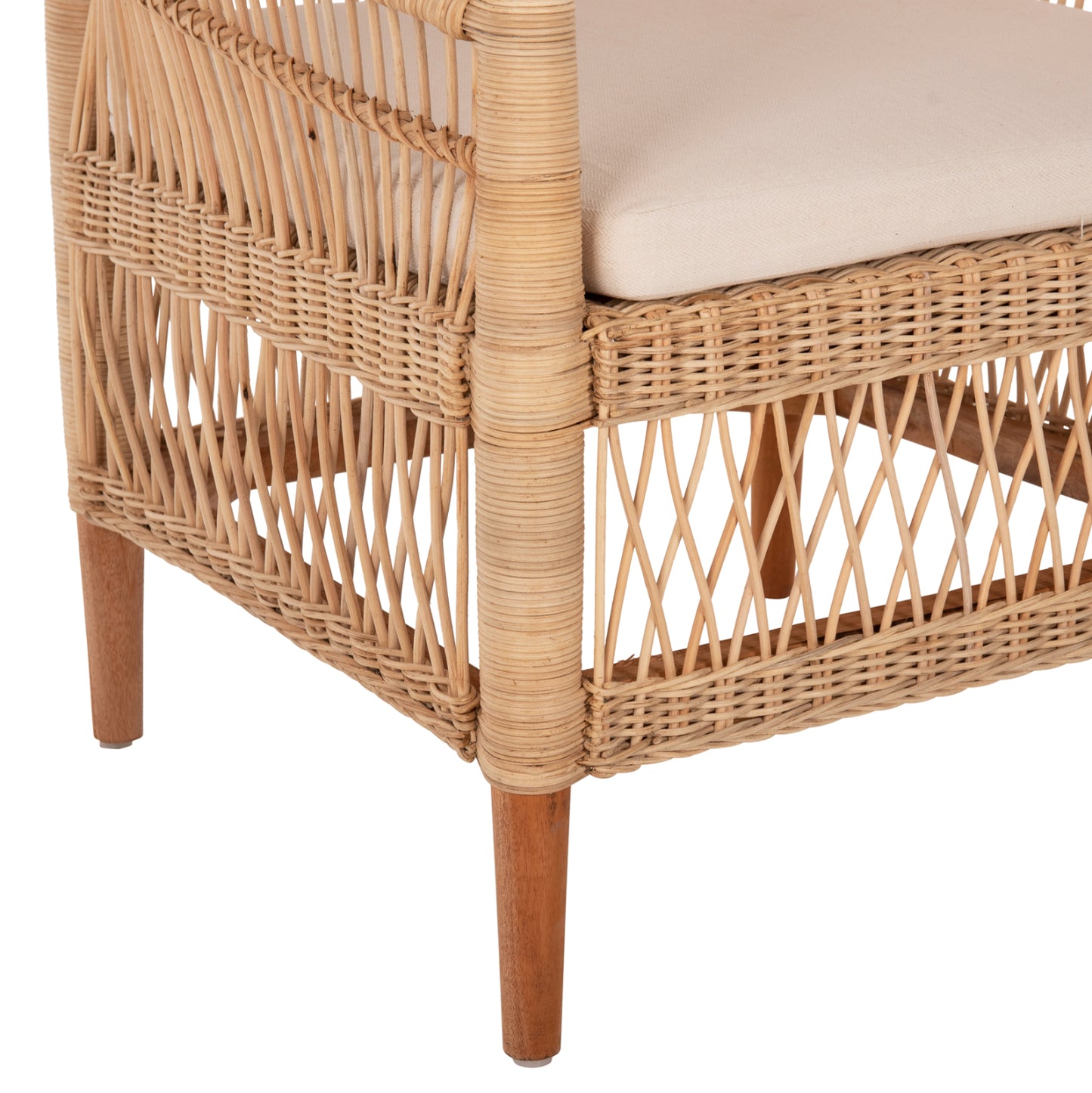 Armchair Malawi Hm9635.04 Mahogany Wood-rattan-white Cushion 80x70x86hcm.