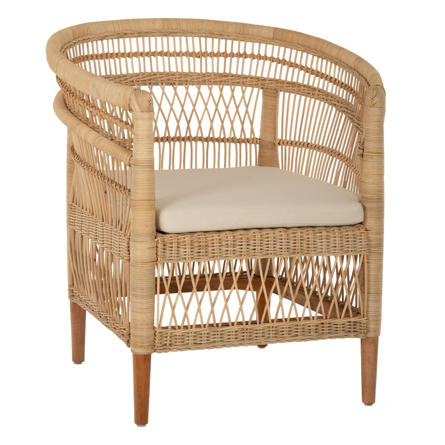 Armchair Malawi Hm9635.04 Mahogany Wood-rattan-white Cushion 80x70x86hcm.