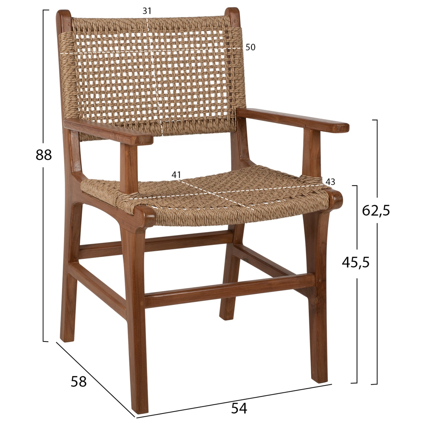 Armchair Solid Teak Natural Color Knitted Rattan Rope 54Χ58Χ88hcm.hm9385.01