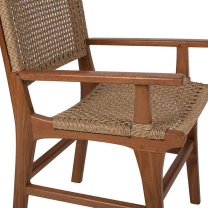 Armchair Solid Teak Natural Color Knitted Rattan Rope 54Χ58Χ88hcm.hm9385.01