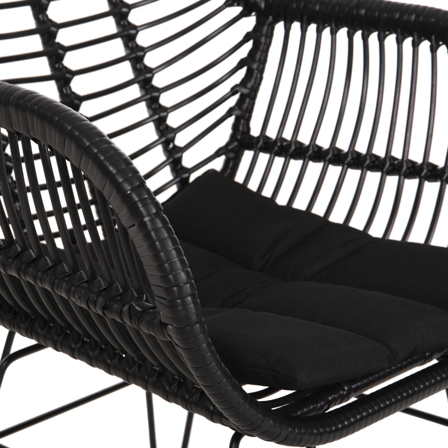 Armchair With Seat Cushion Metal Frame Allegra Hm5450.32 Black Rattan In Wicker 58x59x82h