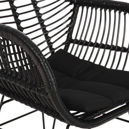 Armchair With Seat Cushion Metal Frame Allegra Hm5450.32 Black Rattan In Wicker 58x59x82h