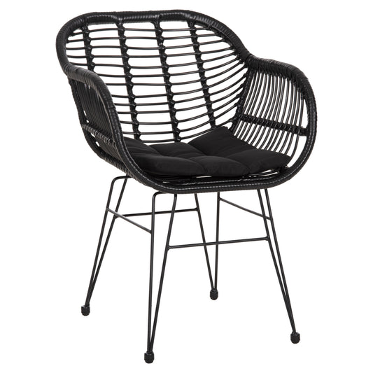 Armchair With Seat Cushion Metal Frame Allegra Hm5450.32 Black Rattan In Wicker 58x59x82h
