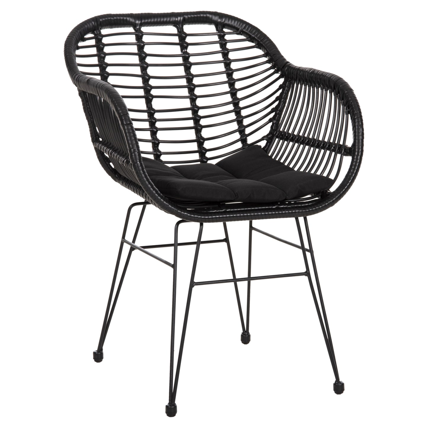 Armchair With Seat Cushion Metal Frame Allegra Hm5450.32 Black Rattan In Wicker 58x59x82h
