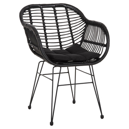 Armchair With Seat Cushion Metal Frame Allegra Hm5450.32 Black Rattan In Wicker 58x59x82h