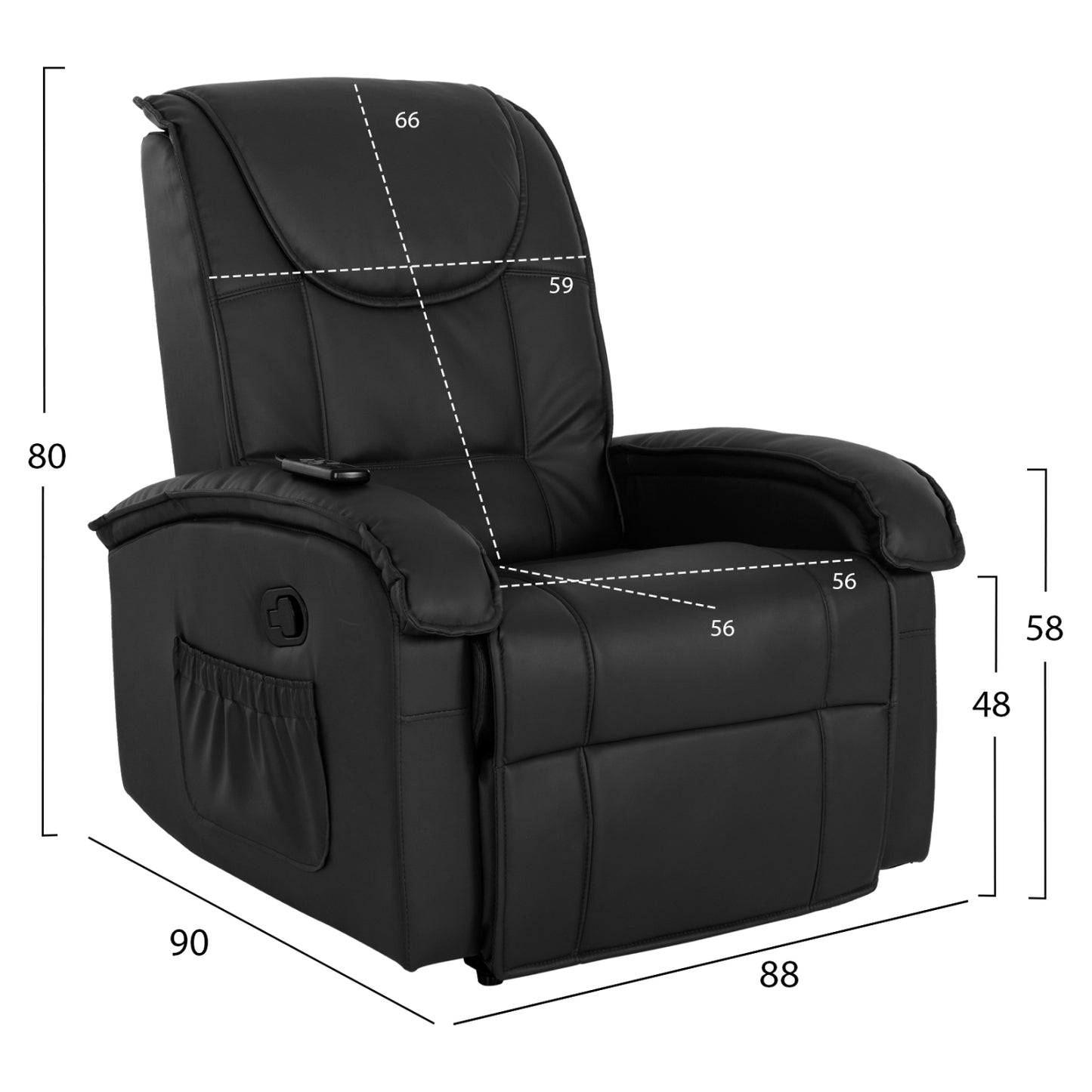 Hm0026.01 Armchair Relax, Massage Mechanism, Pu Black 88x90x80 Cm