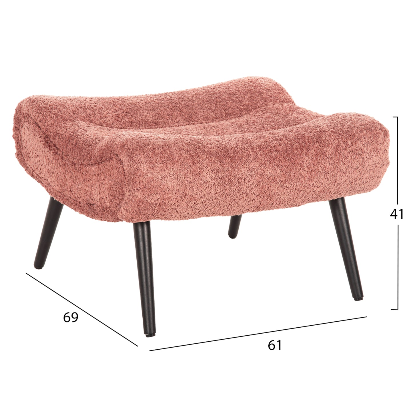 Lounge Armchair With Footrest Brym Hm10929.02 Pink Boucle Fabric-black Legs 97x80x100hcm.