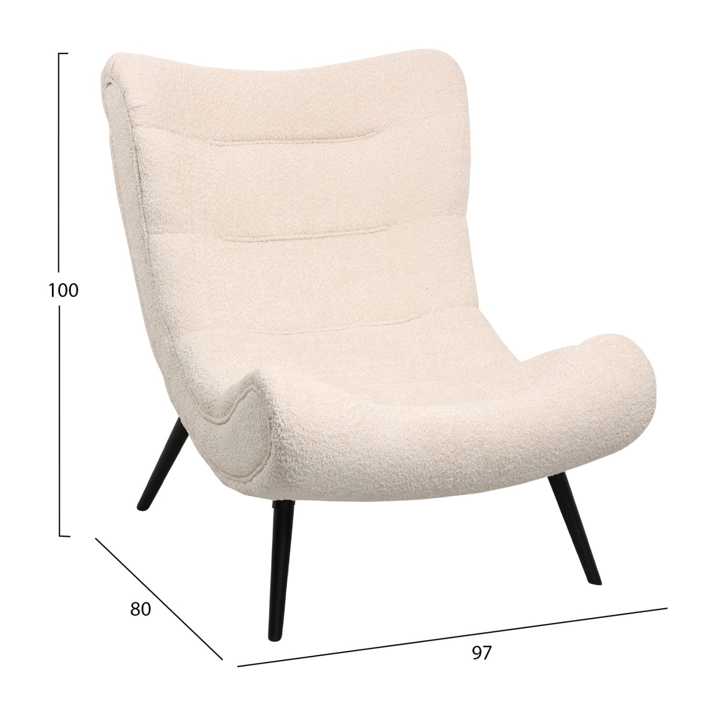 Lounge Armchair With Footrest Brym Hm10929.06 Ecru Boucle Fabric-black Legs 97x80x100hcm.