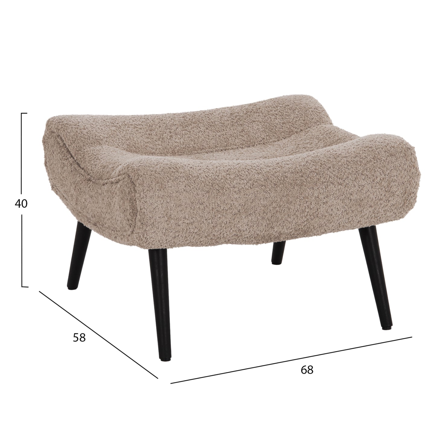 Lounge Armchair With Footrest Brym Hm10929.08 Brownish Beige Boucle-black Legs 80x95x95hcm.
