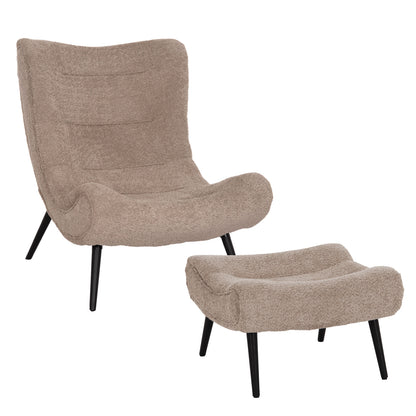 Lounge Armchair With Footrest Brym Hm10929.08 Brownish Beige Boucle-black Legs 80x95x95hcm.