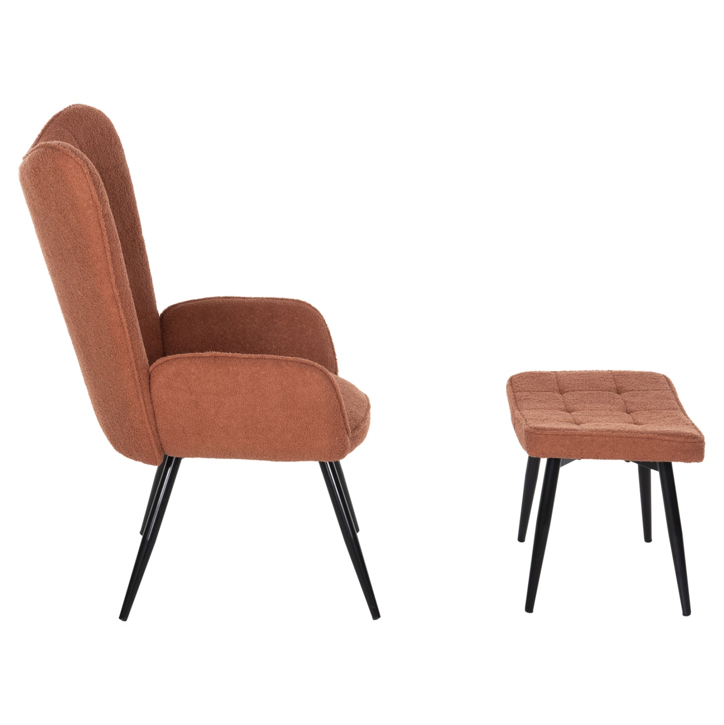 Armchair With Footstool Crawley Hm8918.22 Orange Boucle Fabric-black Metal Legs 70x74x105hcm.