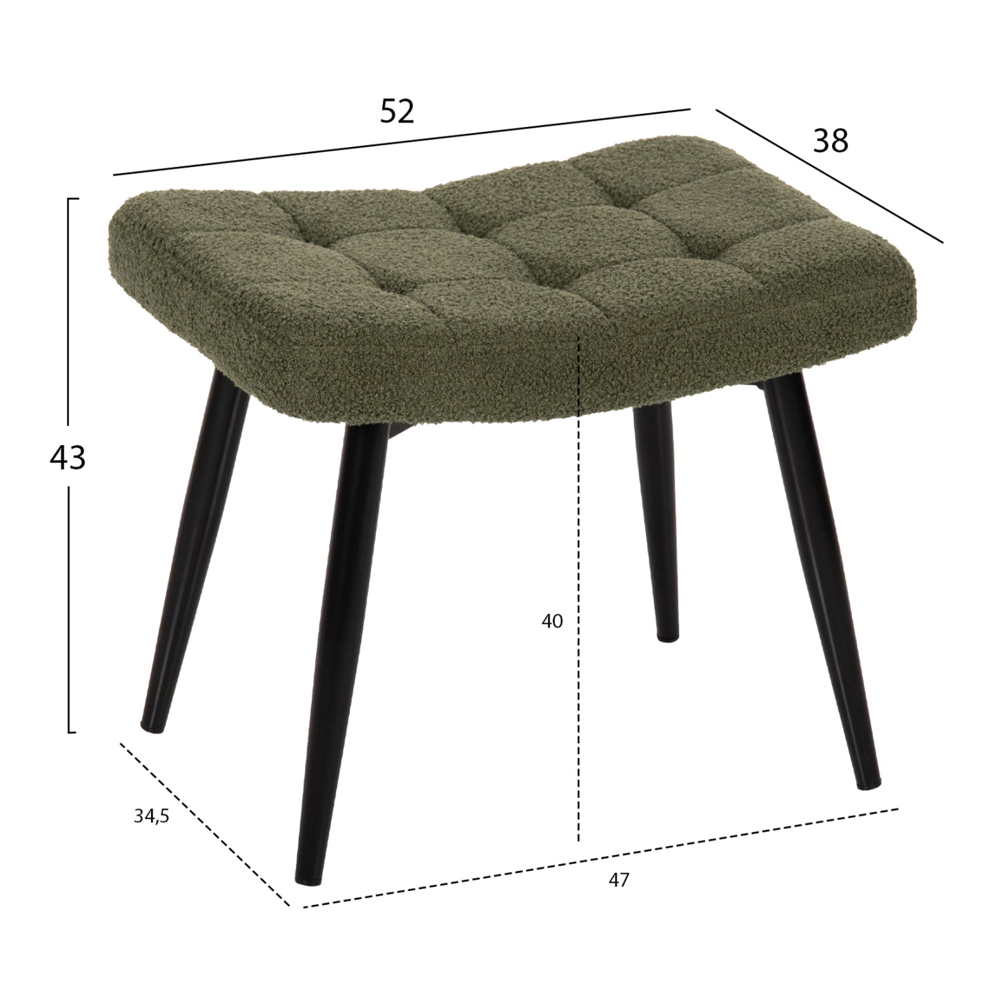 Armchair Crawley With Footstool Hm8918.23 Cypress Green Boucle Fabric-black Metal Legs 70x74x105hcm.
