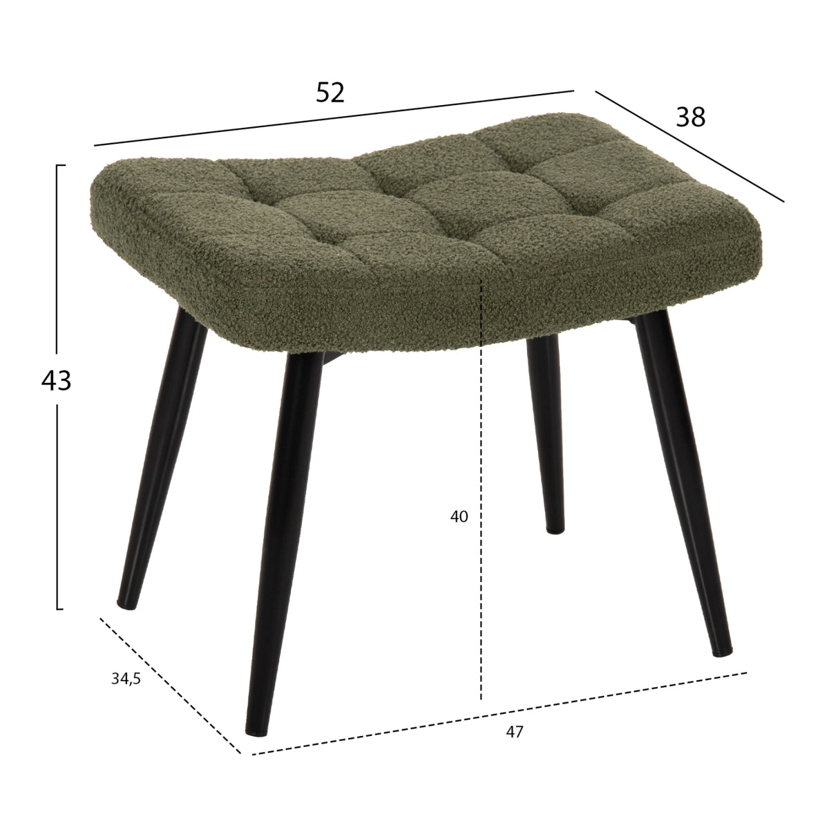 Armchair Crawley With Footstool Hm8918.23 Cypress Green Boucle Fabric-black Metal Legs 70x74x105hcm.