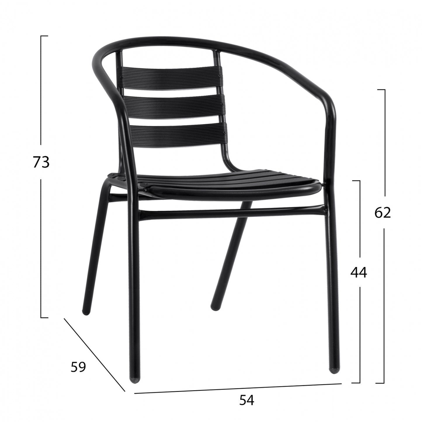 Armchair Laura Metallic Black With Aluminum Slats Hm5037.03 54x59x73cm