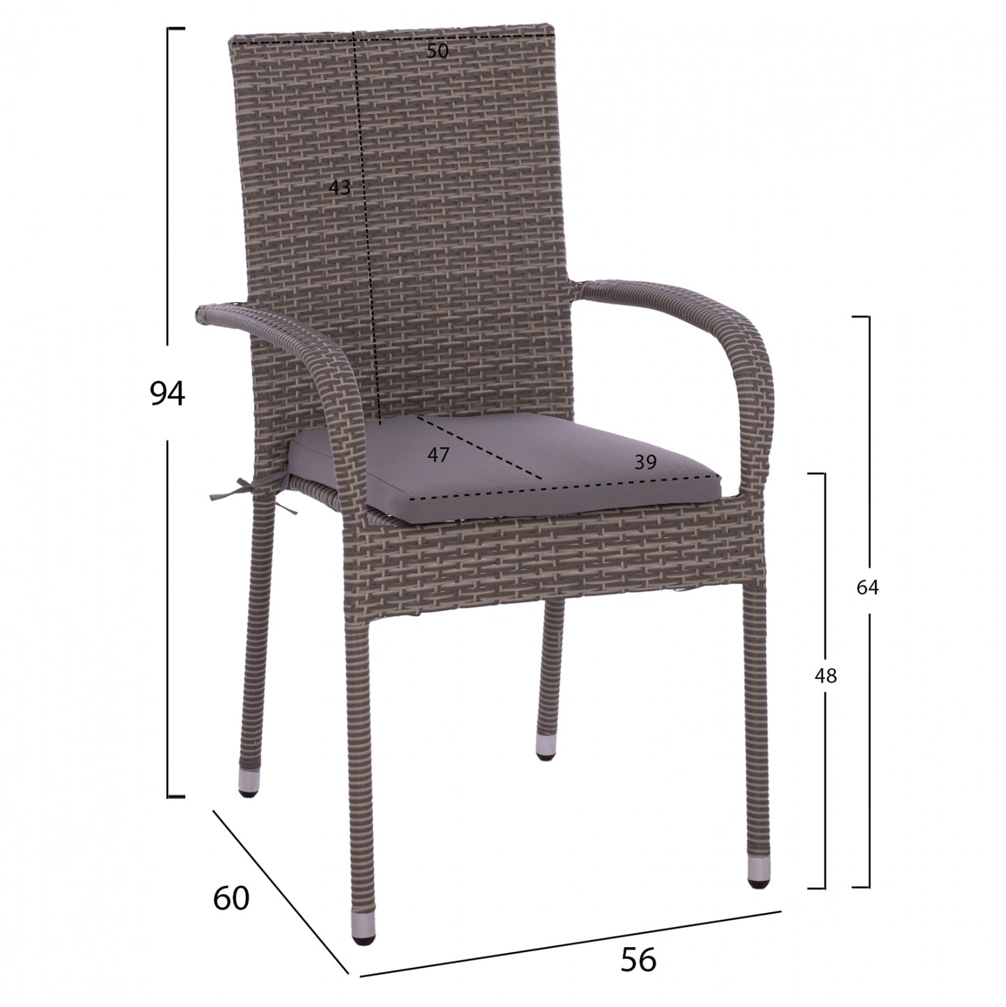 Armchair Hm5685.01 Metallic With Pillow Wicker Grey 55x64x93cm