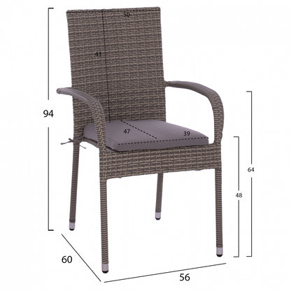 Armchair Hm5685.01 Metallic With Pillow Wicker Grey 55x64x93cm
