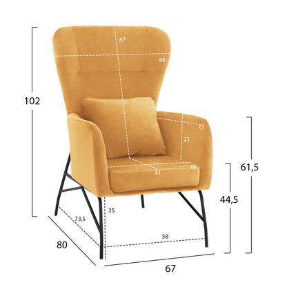 Dania Armchair, Velvet Gold, Metal Black Leg Hm8721.09 67x80x102 Cm.