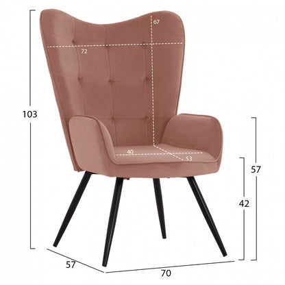 Hm8918.02 Armchair, Dusty Pink Velvet, Footstool