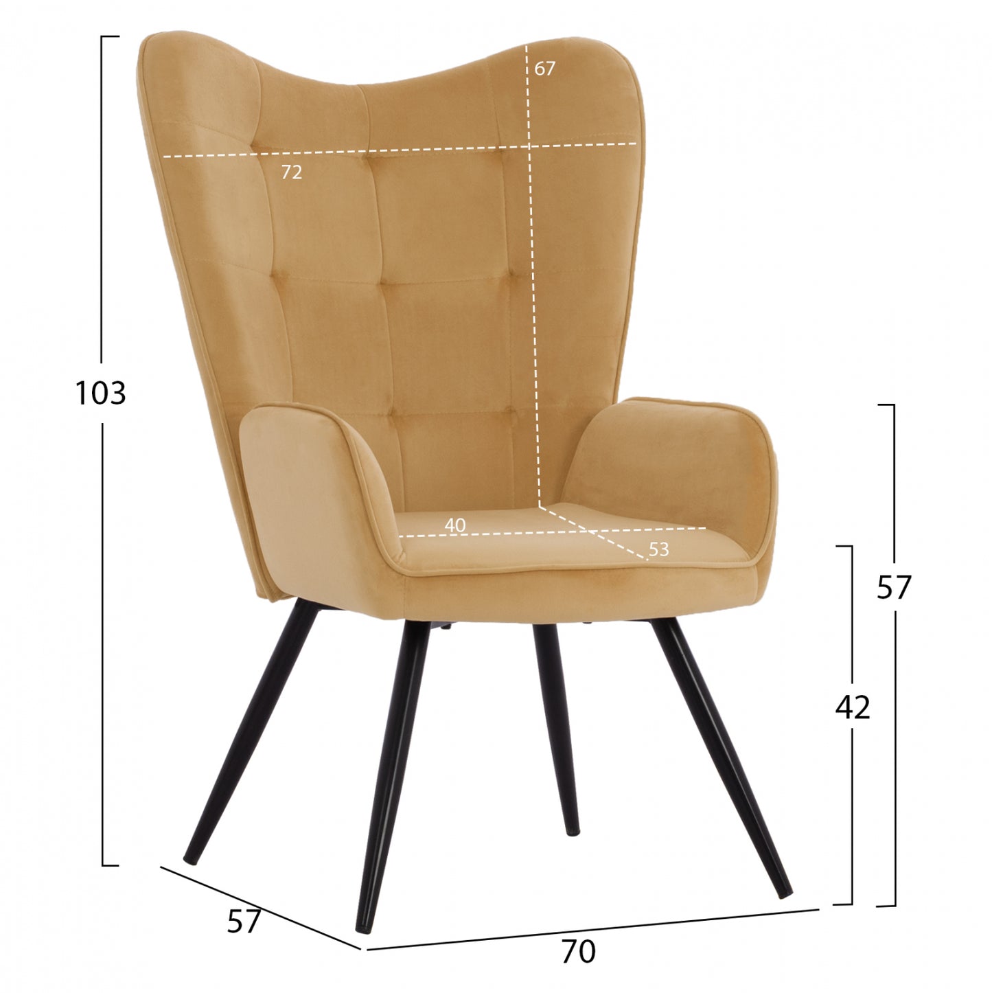 Hm8918.09 Armchair Crawley, Gold Velvet, Footstool, 70x57x103
