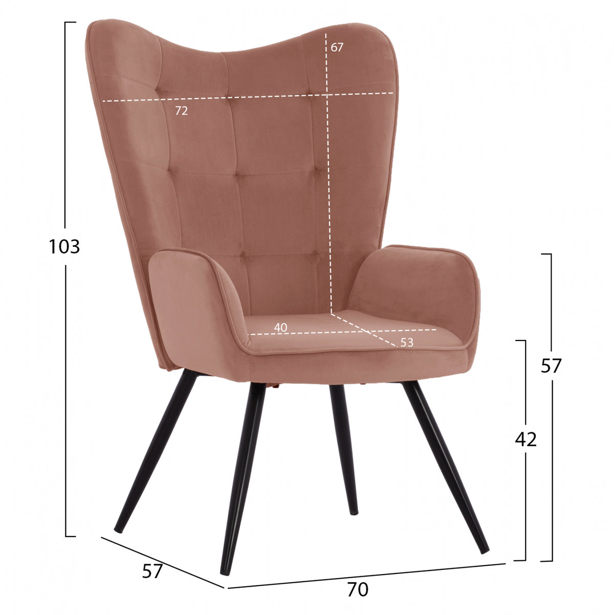 Hm8918.02 Armchair, Dusty Pink Velvet, Footstool