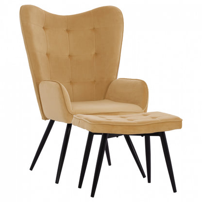 Hm8918.09 Armchair Crawley, Gold Velvet, Footstool, 70x57x103