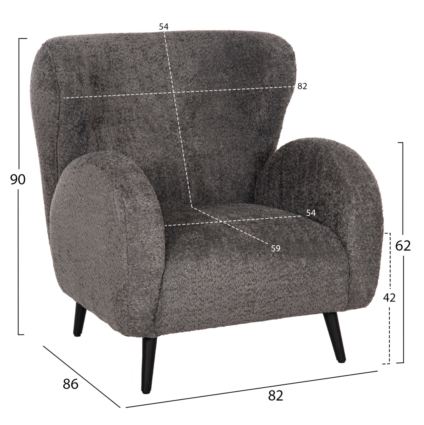 Armchair Kryly Hm9593.01 Grey Boucle Fabric-black Wooden Legs 83x87x89hcm.
