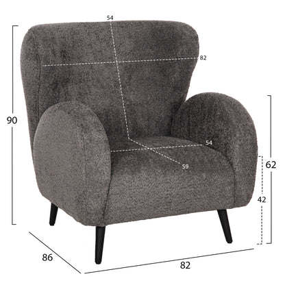 Armchair Kryly Hm9593.01 Grey Boucle Fabric-black Wooden Legs 83x87x89hcm.