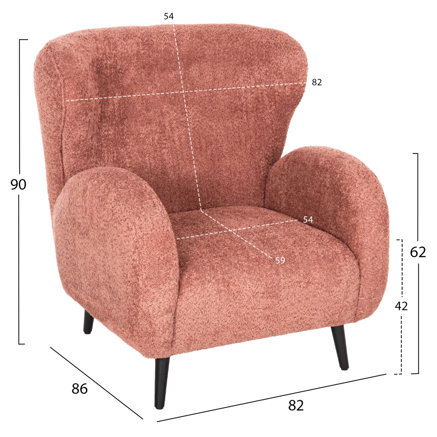 Armchair Kryly Hm9593.02 Pink Boucle Fabric-black Wooden Legs 83x87x89hcm.