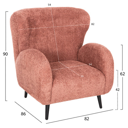 Armchair Kryly Hm9593.02 Pink Boucle Fabric-black Wooden Legs 83x87x89hcm.