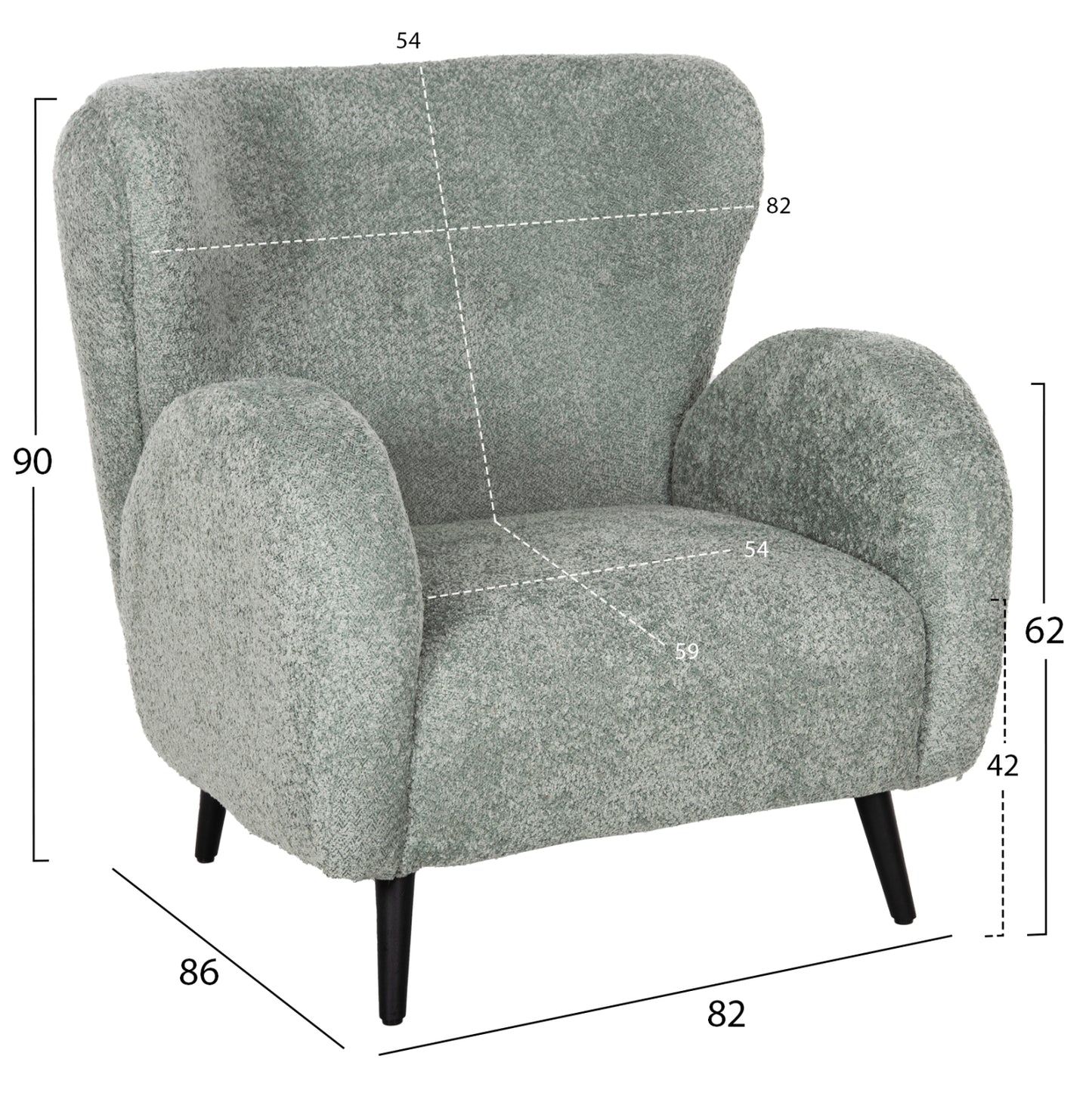 Armchair Kryly Hm9593.05 Pea Green Boucle Fabric-black Wooden Legs 83x87x89hcm.