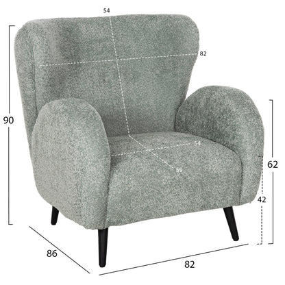 Armchair Kryly Hm9593.05 Pea Green Boucle Fabric-black Wooden Legs 83x87x89hcm.