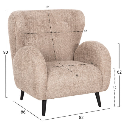 Armchair Kryly Hm9593.07 Beige Boucle Fabric-black Wooden Legs 83x87x89hcm.