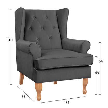 Armchair Grey Velvet Brandon 81x83x101 Hm3073.11
