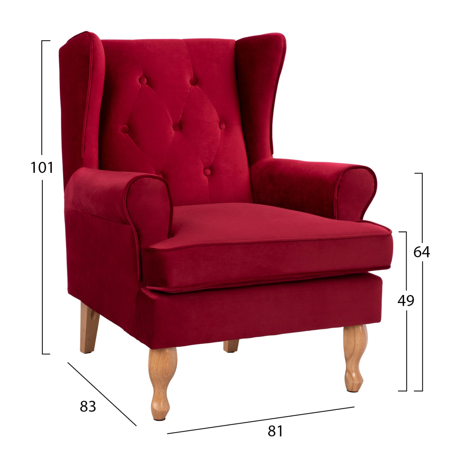 Armchair Red Velvet Brandon 81x83x101cm Hm3073.14