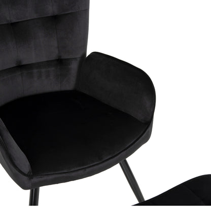 Armchair With Footstool Crawley Hm8918.04 Black Vlevet-metal Legs 70x57x103hcm.