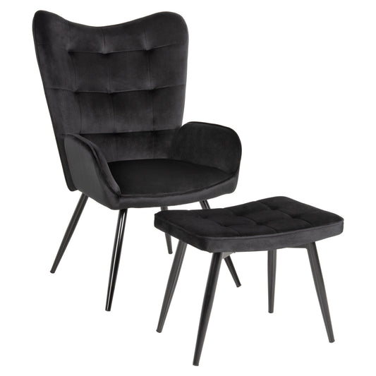 Armchair With Footstool Crawley Hm8918.04 Black Vlevet-metal Legs 70x57x103hcm.