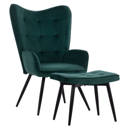 Hm8918.03 Armchair Crawley, Footstool, Cypress Green Velvet