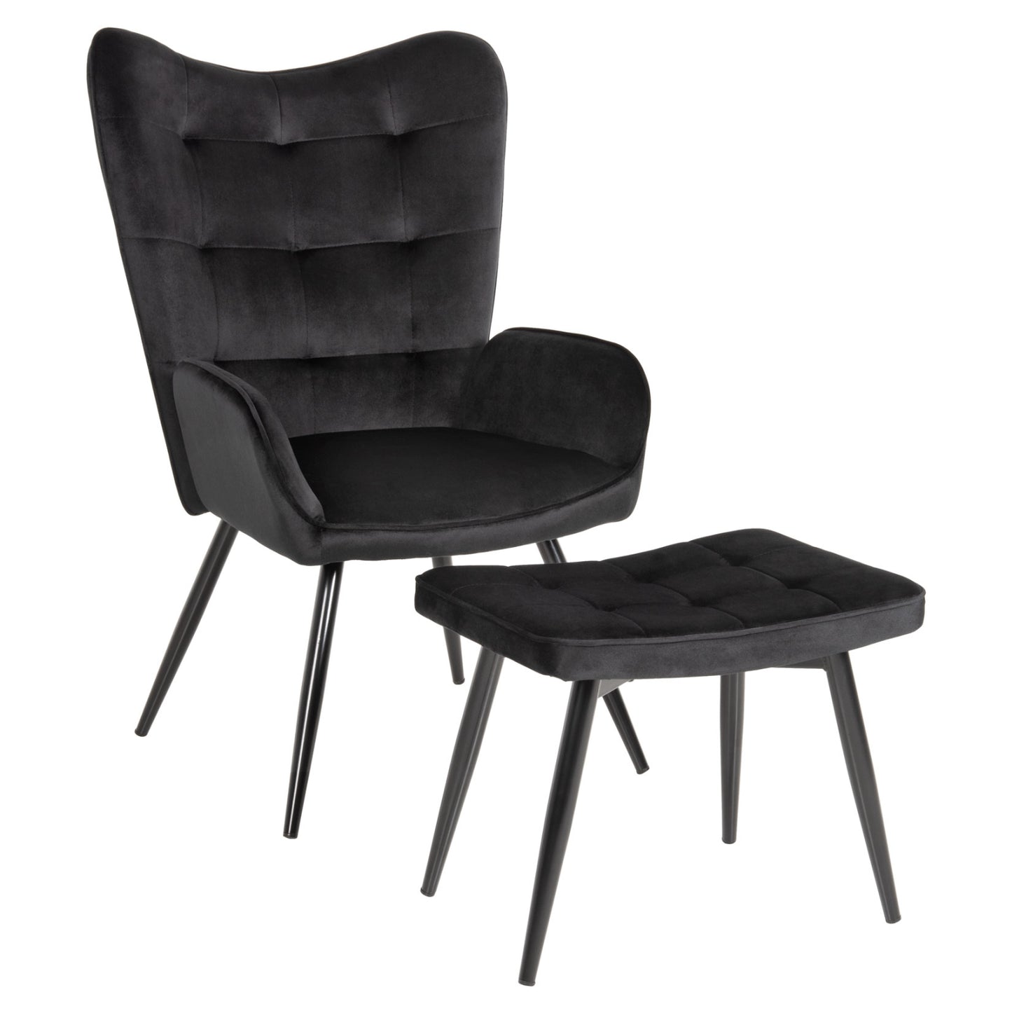 Armchair With Footstool Crawley Hm8918.04 Black Vlevet-metal Legs 70x57x103hcm.