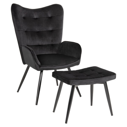Armchair With Footstool Crawley Hm8918.04 Black Vlevet-metal Legs 70x57x103hcm.