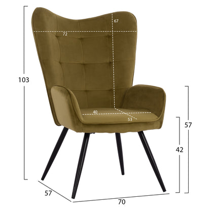 Hm8918.13 Armchair, Olive-green Velvet, Footstool