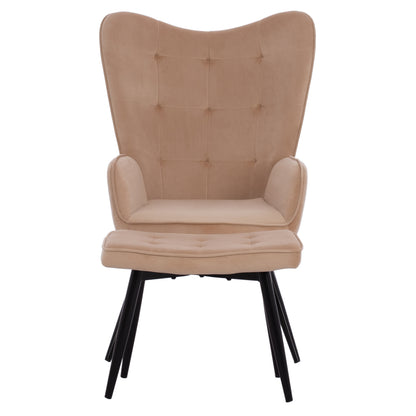 Hm8918.11 Armchair Crawley, Beige Velvet, Footstool, 70x57x103