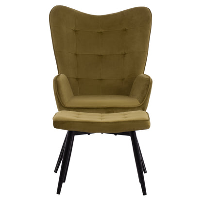 Hm8918.13 Armchair, Olive-green Velvet, Footstool