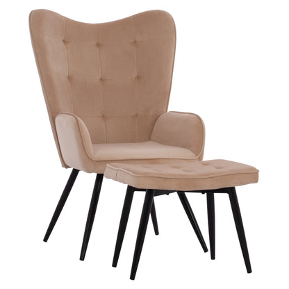 Hm8918.11 Armchair Crawley, Beige Velvet, Footstool, 70x57x103