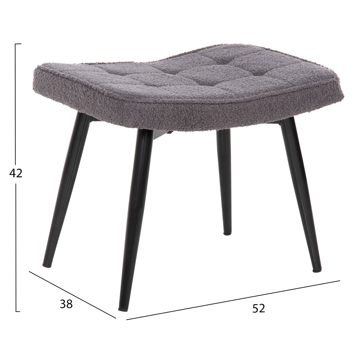 Armchair Crawley With Footstool Hm8918.21 Grey Boucle Fabric-black Metal Legs 70x74x105hcm.